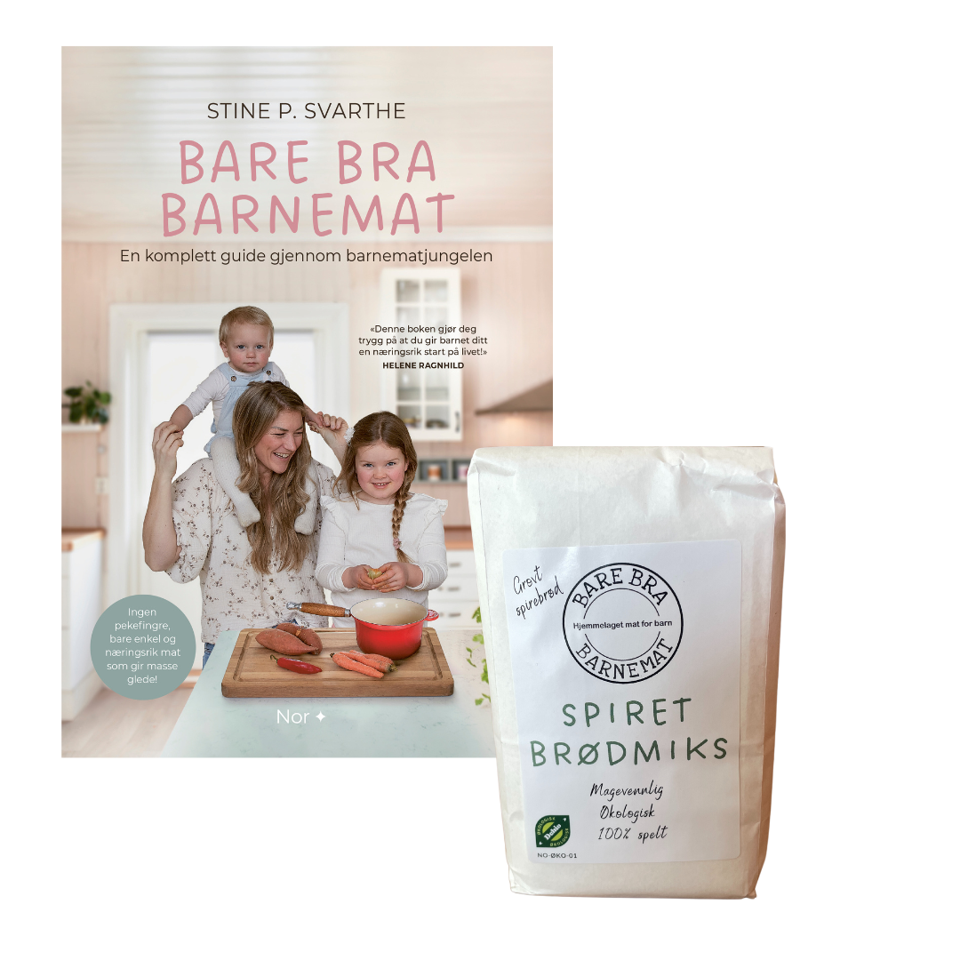 Spiret brødmiks (3 kg mel) + boken "Bare Bra Barnemat - en guide gjennom barnematjungelen"